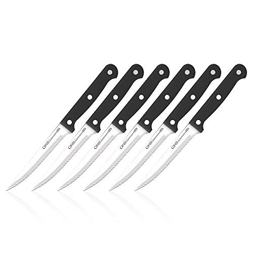 GINSU Kiso 6-Piece Black Steak Knife Set - Dishwasher Safe and Always Sharp - Image 1