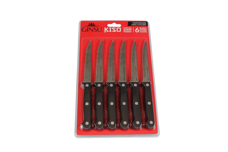 GINSU Kiso 6-Piece Black Steak Knife Set - Dishwasher Safe and Always Sharp - Image 3