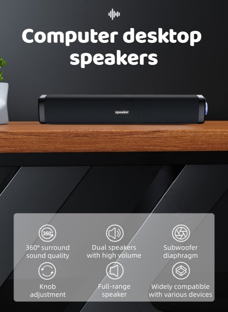 Lullaxx Wired Computer Speaker Desktop Speakers,With Usb Cable And 3.5Mm Audio Cable, 360-Degree Stereo Sound, Dual Speakers, Deep Bass Diaphragm Sound Effect, Suitable For Pcs And Laptops (Black) - Image 2