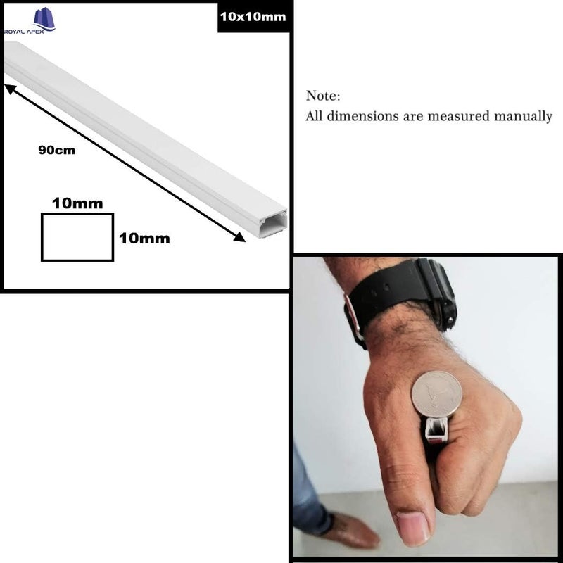 Royal Apex 90cm Square Cable Box Self Adhesive PVC Trunking White Wall Cord Cover Cable Concealer On-Wall Wire Cover Paintable Cable Management Raceway to Hide Wires - Pack of 3 (3pcs - 10x10x900mm) - Image 2