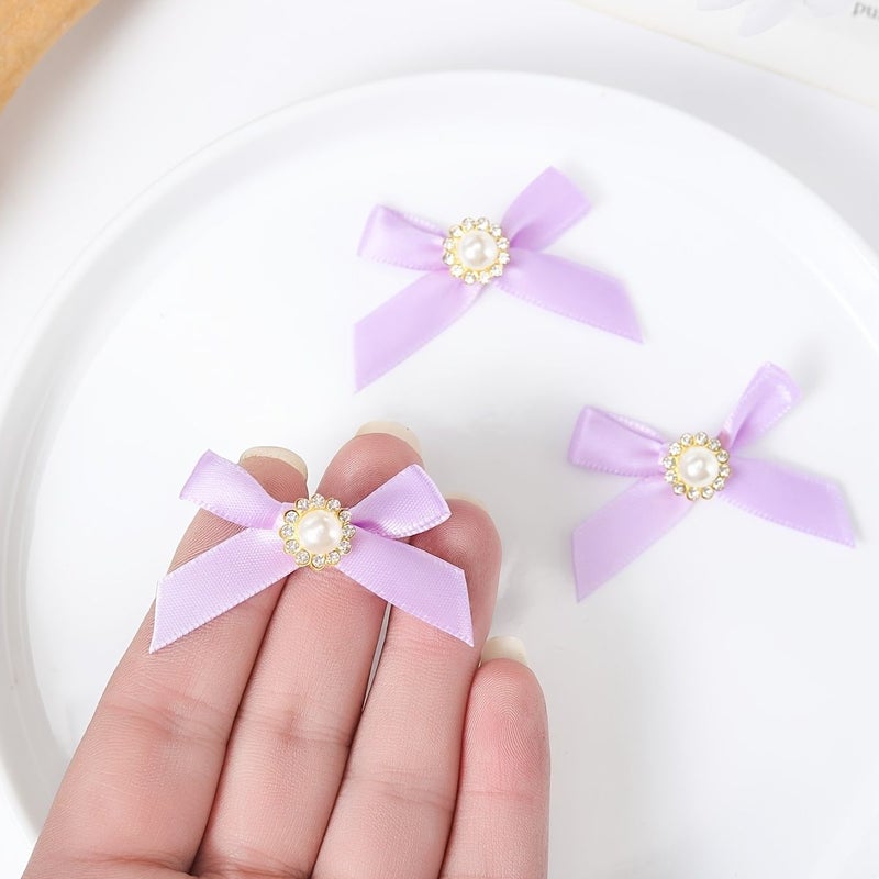 Red Box Rhinestone Pearl Bows 30pcs Satin Ribbon DIY Lingerie Hair Shoe Hat Apparel Trims - Image 4