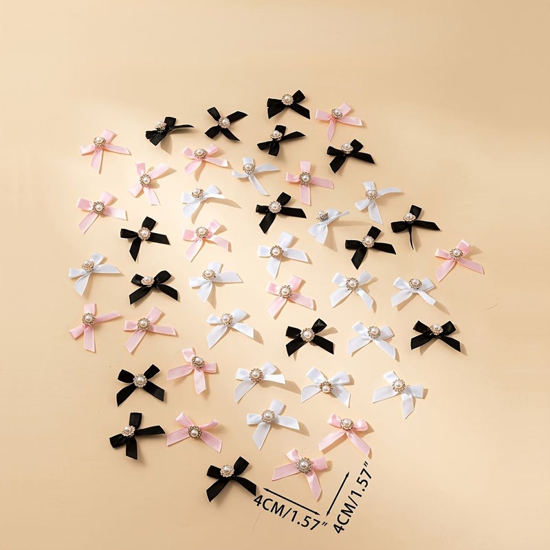 Red Box Rhinestone Pearl Bows 30pcs Satin Ribbon DIY Lingerie Hair Shoe Hat Apparel Trims - Image 3