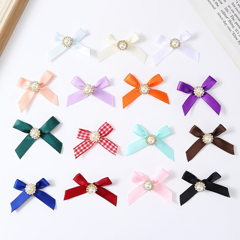 Red Box Rhinestone Pearl Bows 30pcs Satin Ribbon DIY Lingerie Hair Shoe Hat Apparel Trims - Image 1