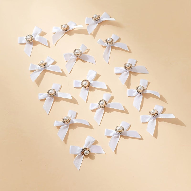 Red Box Rhinestone Pearl Bows 30pcs Satin Ribbon DIY Lingerie Hair Shoe Hat Apparel Trims - Image 5
