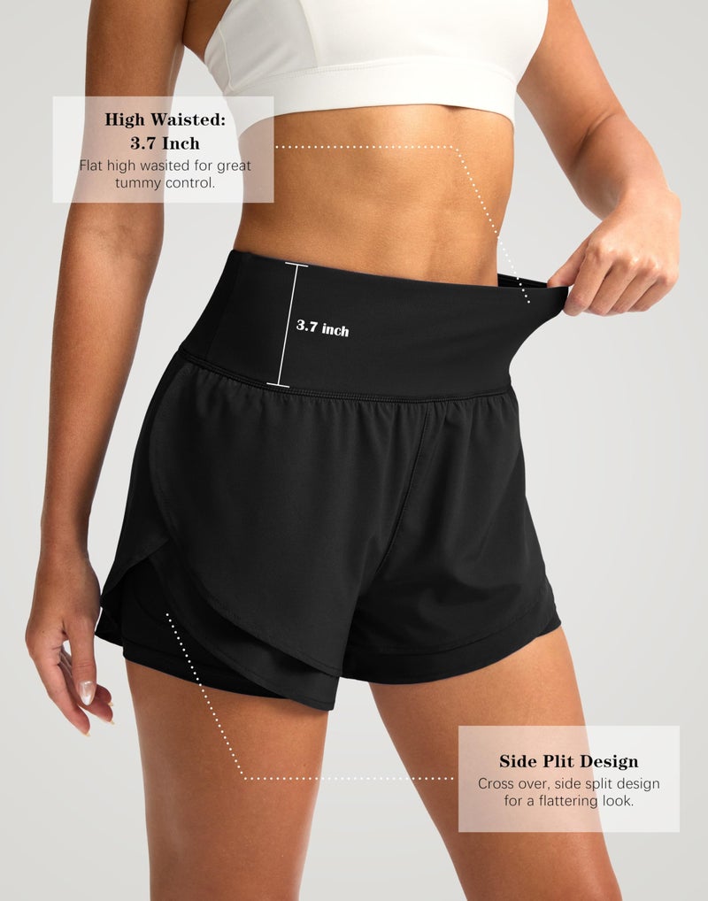 SANTINY Women's 2 in 1 Running Shorts with Pockets 3" High Waisted Exercise Workout Athletic Shorts for Women with Liner(Black_S) - Image 5