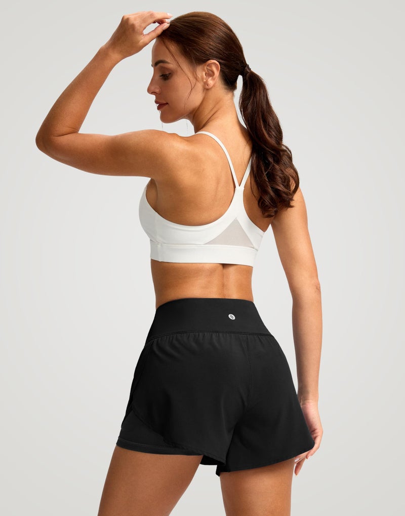 SANTINY Women's 2 in 1 Running Shorts with Pockets 3" High Waisted Exercise Workout Athletic Shorts for Women with Liner(Black_S) - Image 2