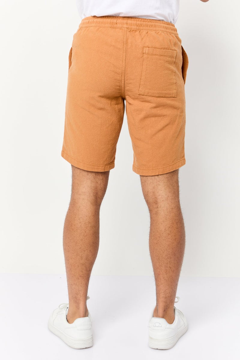 Celio Men Drawstring Textured Basic Shorts, Rust - Image 3