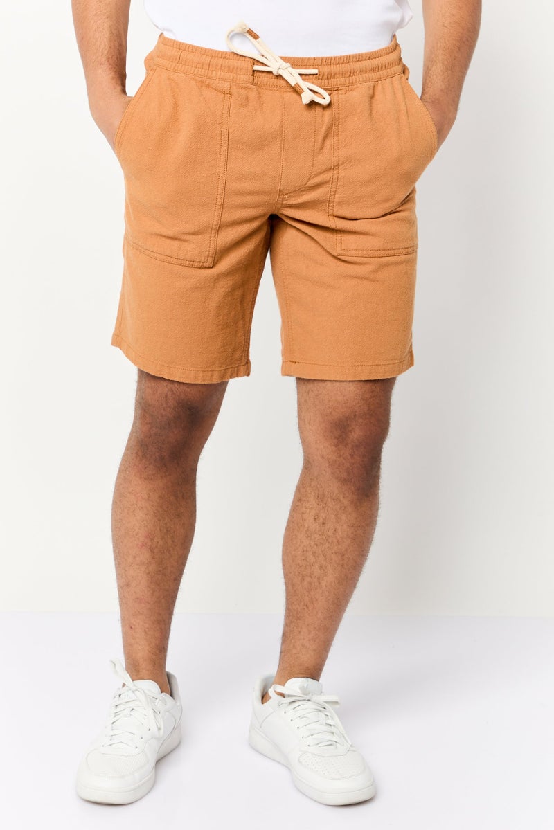 Celio Men Drawstring Textured Basic Shorts, Rust - Image 1