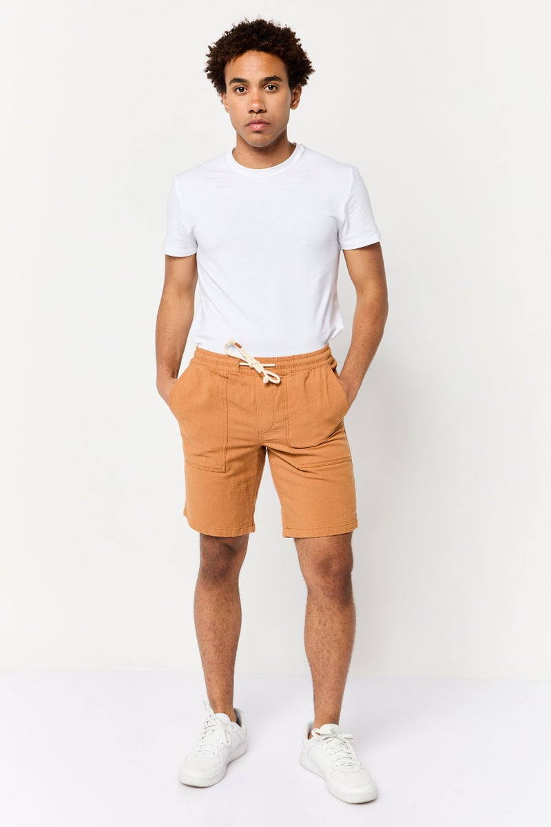 Celio Men Drawstring Textured Basic Shorts, Rust - Image 2