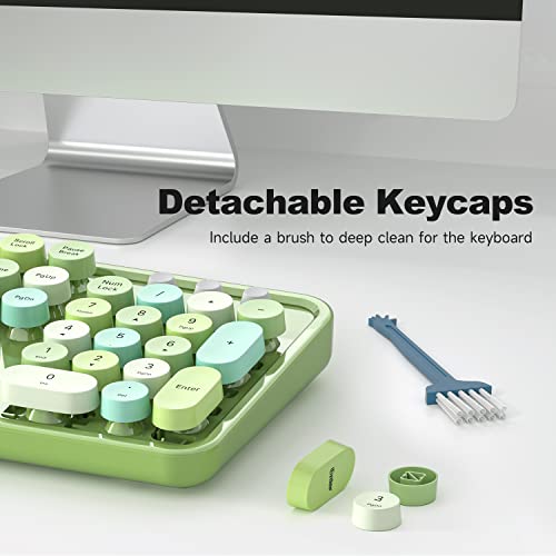 MOWUX Computer Keyboard Wired, Plug and Play USB Retro Round Typewriter Keyboard, Full Size Wired Keyboard with Foldable Stands for Laptop and Office PC- Green Colorful - Image 4