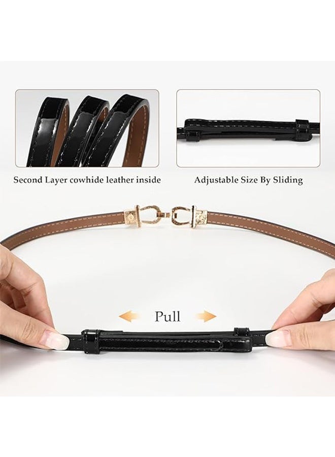 Quantum 3 PCS Leather Skinny Waist Belt, Elastic Skinny Belt for Ladies with Gold Buckle, Retro Solid Color Lock Belts for Ladies Girl Dresses Jeans Pants - Image 3