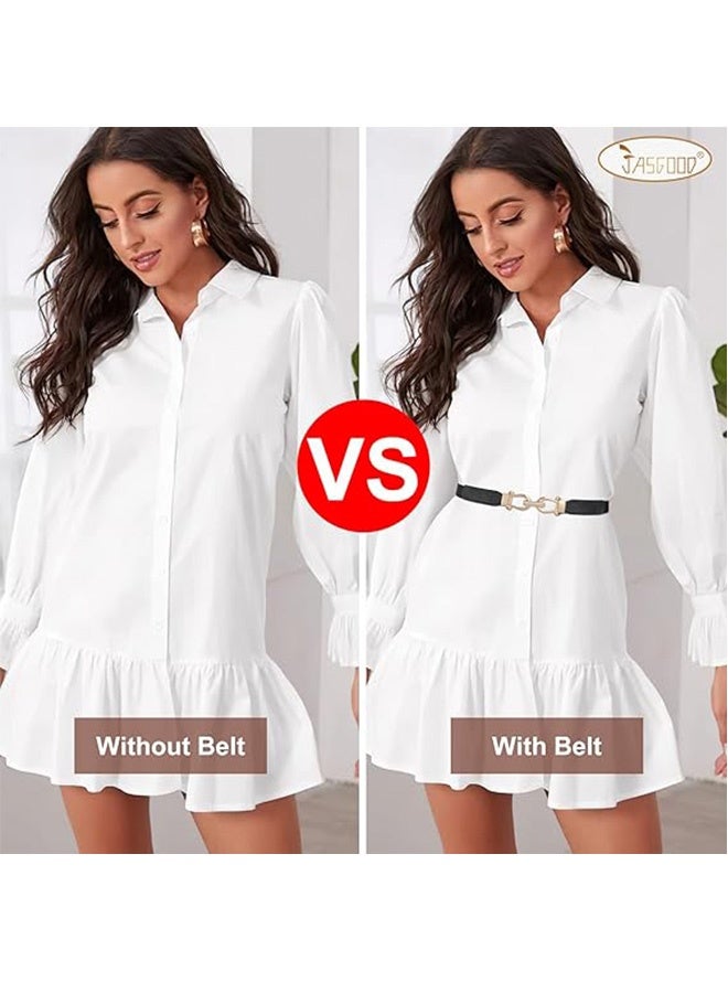 Quantum 3 PCS Leather Skinny Waist Belt, Elastic Skinny Belt for Ladies with Gold Buckle, Retro Solid Color Lock Belts for Ladies Girl Dresses Jeans Pants - Image 5