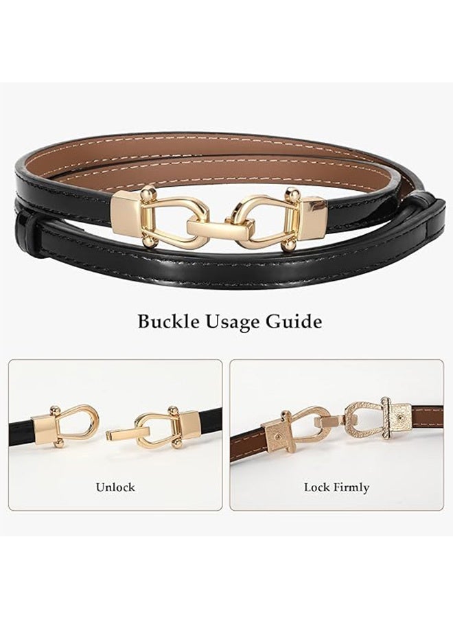 Quantum 3 PCS Leather Skinny Waist Belt, Elastic Skinny Belt for Ladies with Gold Buckle, Retro Solid Color Lock Belts for Ladies Girl Dresses Jeans Pants - Image 2