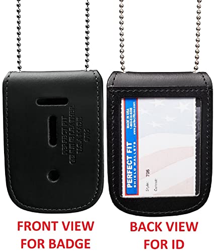Perfect Fit Shield Wallets Black Leather Badge Holder & ID Wallet with 30" Necklace Chain and Belt Loop, Law Enforcement & Security Badge, Fits Shield, Star, Round, & Oval Badges for Professionals - Image 2