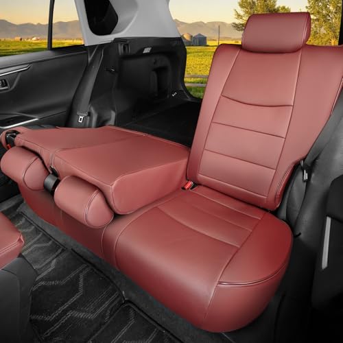 HKZ RAV4 Hybrid Car Seat Cover Set for 2019 2020 2021 2022 2023 2024 RAV4 Hybrid(Not for XSE&2022-2024 SE Hybrid) - Leather(Burgundy) - Image 5