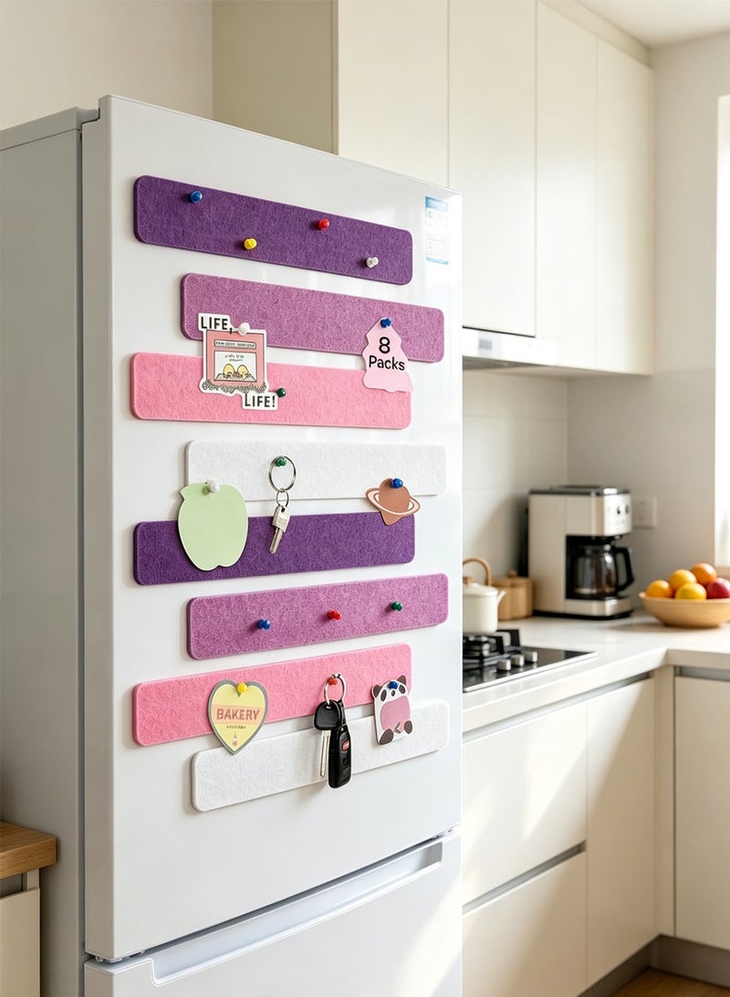 DPTER 8Pcs Cork Board Bar Strips with 50 Pushpins, Self-Adhesive Bulletin Board Strips No Damage for Wall, Felt Pin Board for Paste Notes, Photos, Schedules Office Decor，33*5cm,  Purple & Pink Series - Image 5