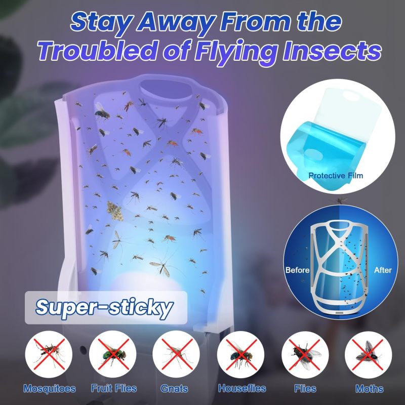 Fly Trap: 10 X 5 X 18.5 Cm White UV Light Tech - High-viscosity Adhesive Cards Mosquito Zapper for Family Indoor Spaces - Image 3