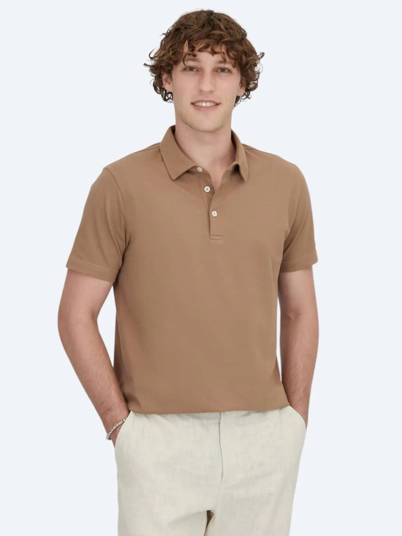 كيب تيشيرت بني اللون بياقة بولو مصنوع من مزيج القطن - Image 1