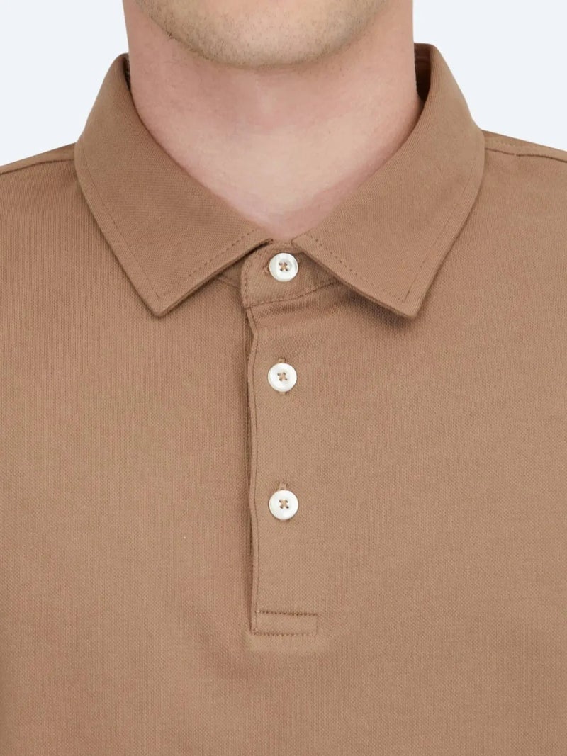 كيب تيشيرت بني اللون بياقة بولو مصنوع من مزيج القطن - Image 5