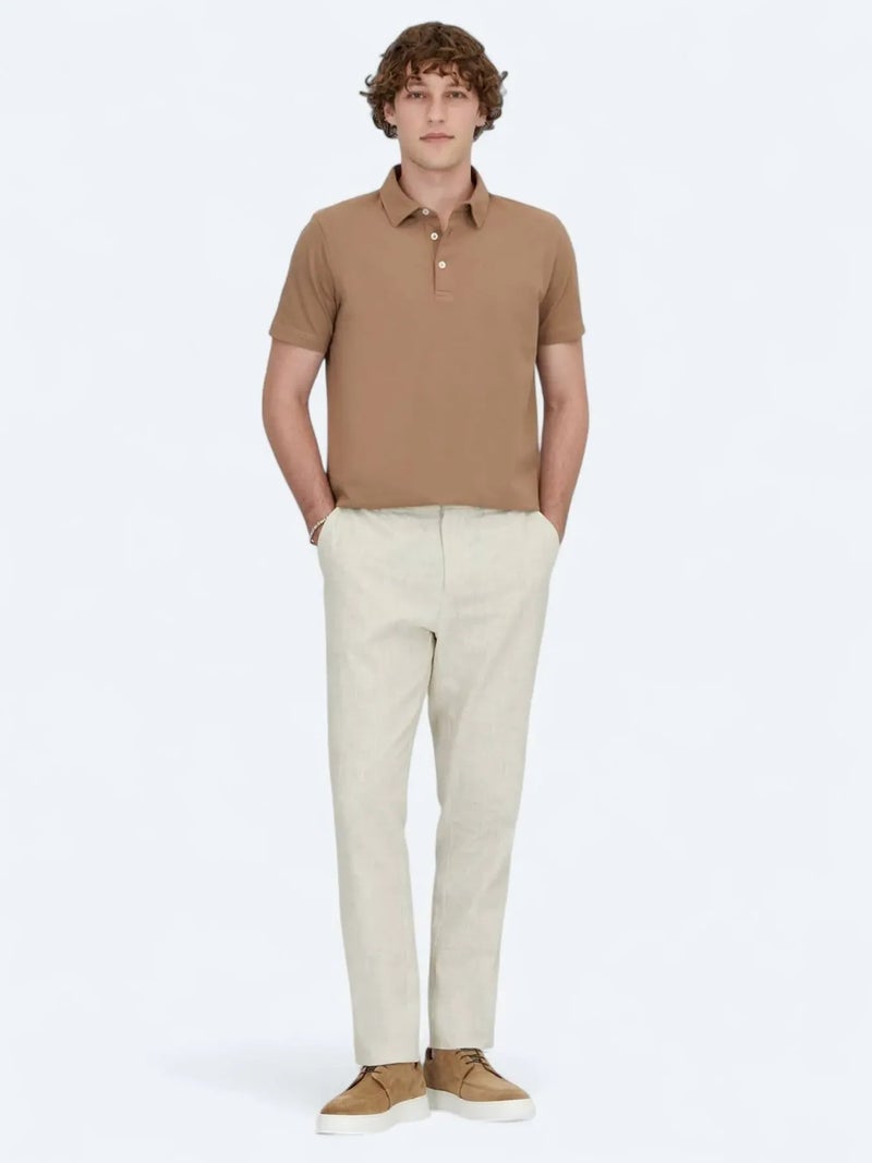 كيب تيشيرت بني اللون بياقة بولو مصنوع من مزيج القطن - Image 2