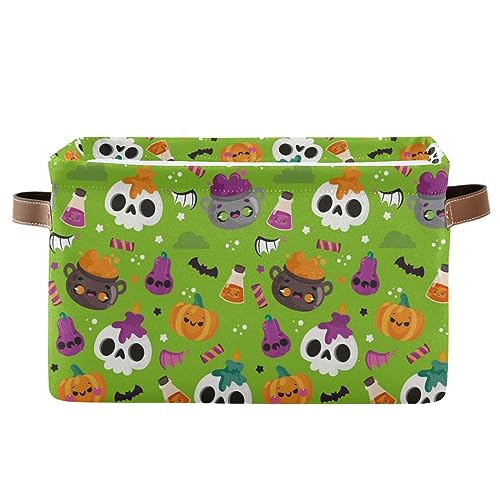 XUWU Storage Basket Bin Halloween Horror Pumpkin Organizer Basket Collapsible Shelf Basket Cube with handle for Nursery Bedroom Bathroom - Image 1