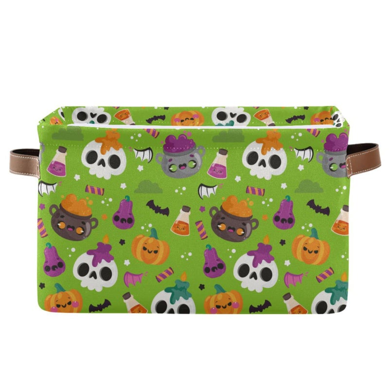 XUWU Storage Basket Bin Halloween Horror Pumpkin Organizer Basket Collapsible Shelf Basket Cube with handle for Nursery Bedroom Bathroom - Image 2