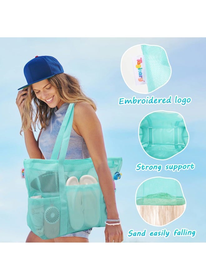 Tagitary Mesh Beach Bag with Zipper Large Beach Tote Waterproof Sandproof with 8 Pockets for Toys Pool Bag Beach Accessories, Blue, L - Image 5