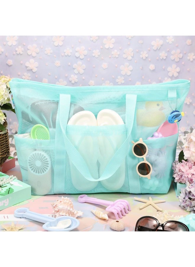 Tagitary Mesh Beach Bag with Zipper Large Beach Tote Waterproof Sandproof with 8 Pockets for Toys Pool Bag Beach Accessories, Blue, L - Image 2