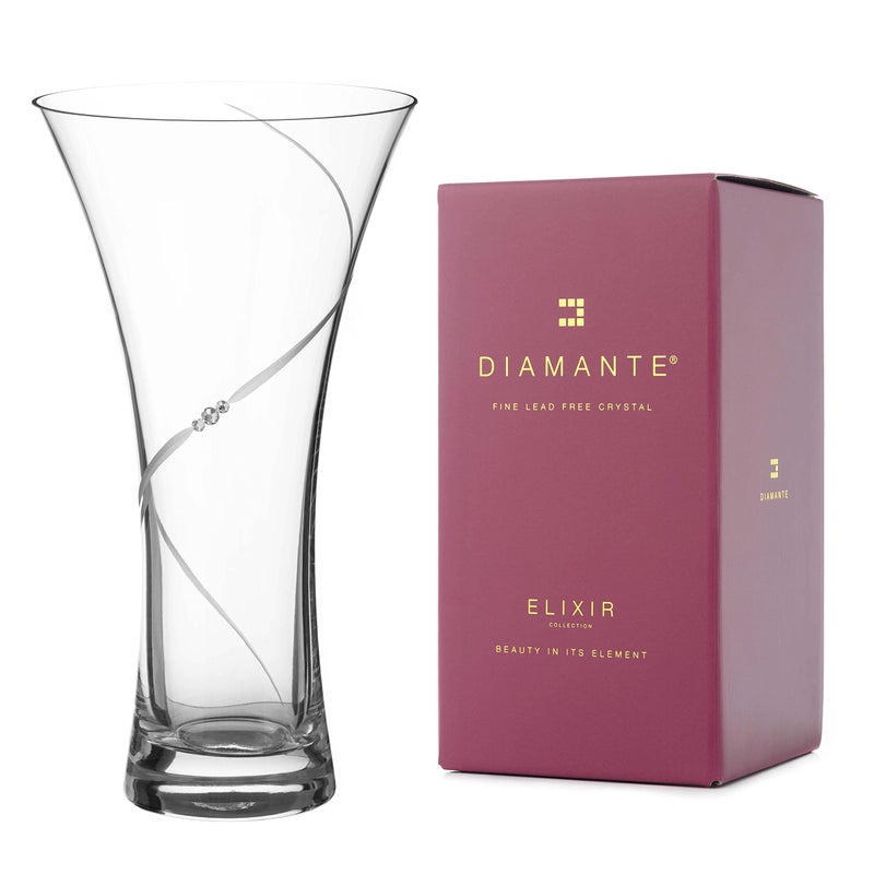 DIAMANTE Swarovski Hollow Sided Trumpet Vase Silhouette  Crystal Flared Glass Vase with Swarovski Crystals  25cm