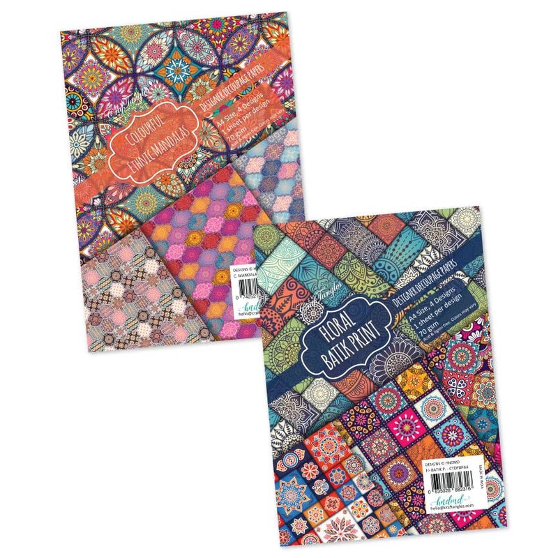 CrafTangles عبوة ورق ديكوباج A4 - مطبوعات مانديلا وزهور باتيك ملونة (8 ورقات) - Image 3