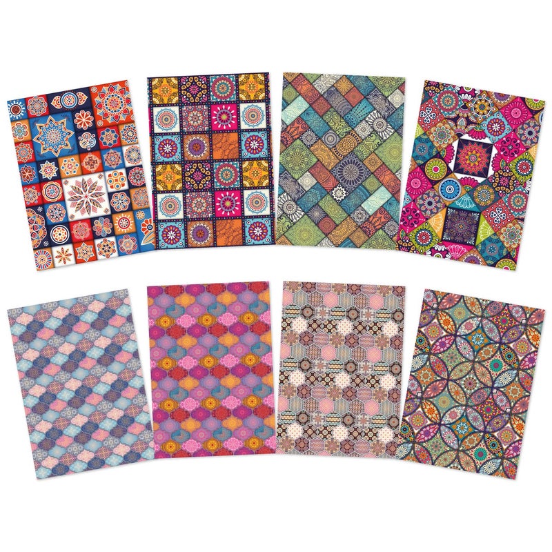 CrafTangles عبوة ورق ديكوباج A4 - مطبوعات مانديلا وزهور باتيك ملونة (8 ورقات) - Image 1