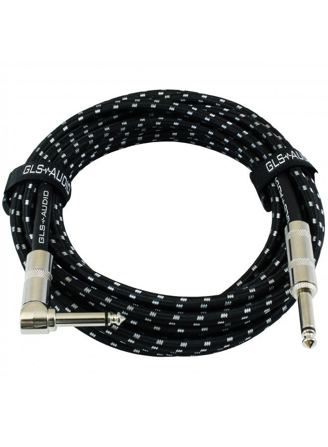 GLS Audio Instrument Cable - Amp Cord for Bass & Electric Guitar - Straight to Right Angle 1/4 Inch Instrument Cable - Black/Grey Braided Tweed, 20ft - Image 1