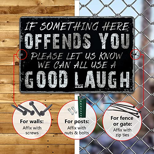 Yniaun Decor Vintage Garage Decor Funny Sarcasm Metal Tin Signs Home Bar Man Cave Wall Decor Gifts 12 X 8 Inches If Something Here Offends You Please Let Us Know We Can All Use a Good Laugh - Image 4