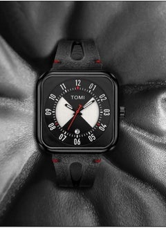 TOMI Tomi Black Leather Band Analog Watch For Unisex, Includes Daily Date Display,  - Image 1