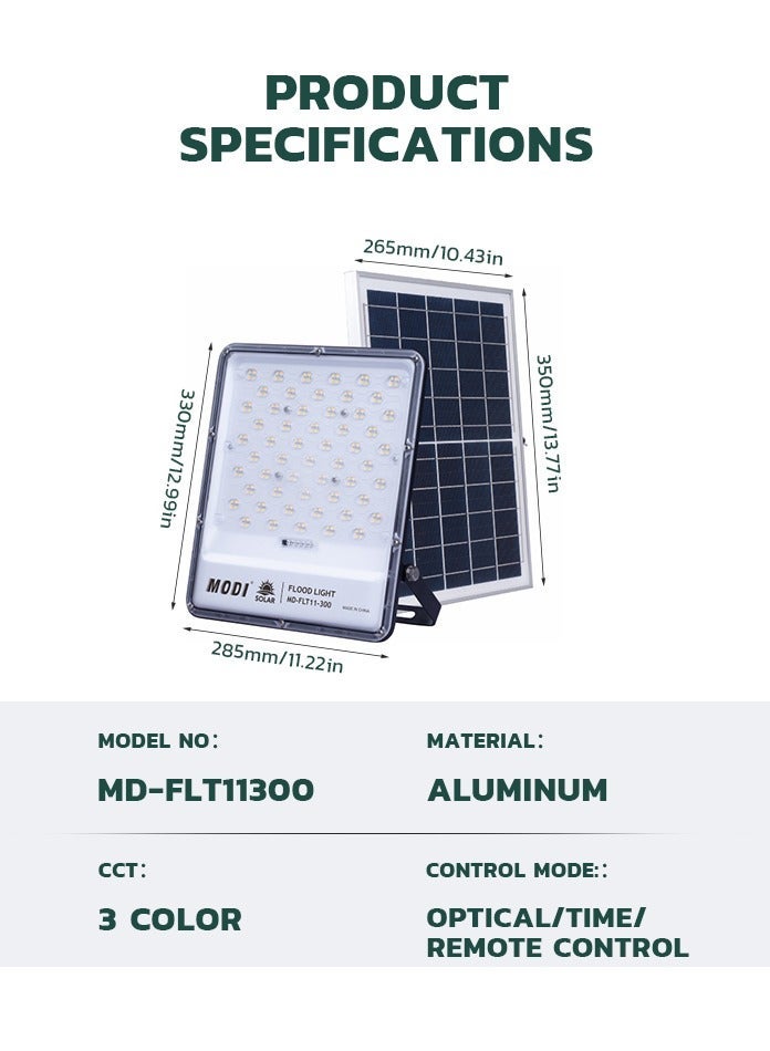MODI 300W Solar LED Flood Light – High-Brightness Outdoor Wall Lamp with Remote Control - Image 3