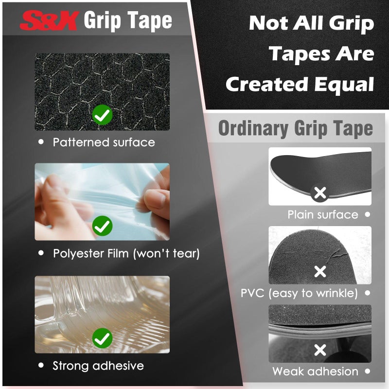 SX S&X Black Skateboard Grip Tape 12â€ x 48â€ - Single Sheet, Hexagonal Pattern for Superior Grip - Image 3