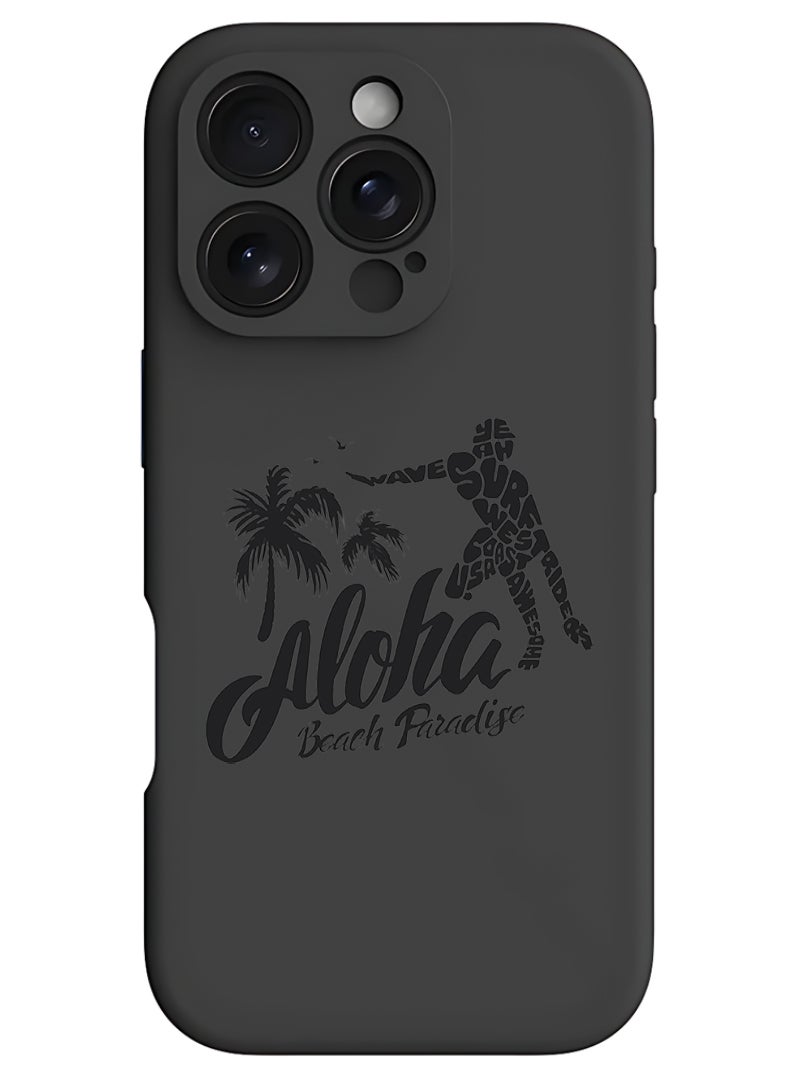 Theodor iPhone 16 Pro Max Black Protective Slim Fit Case Liquid Silicone Cover with Full Body Protection Anti-Scratch Shockproof Case For iPhone - Aloha Beach Paradise Black - Image 1