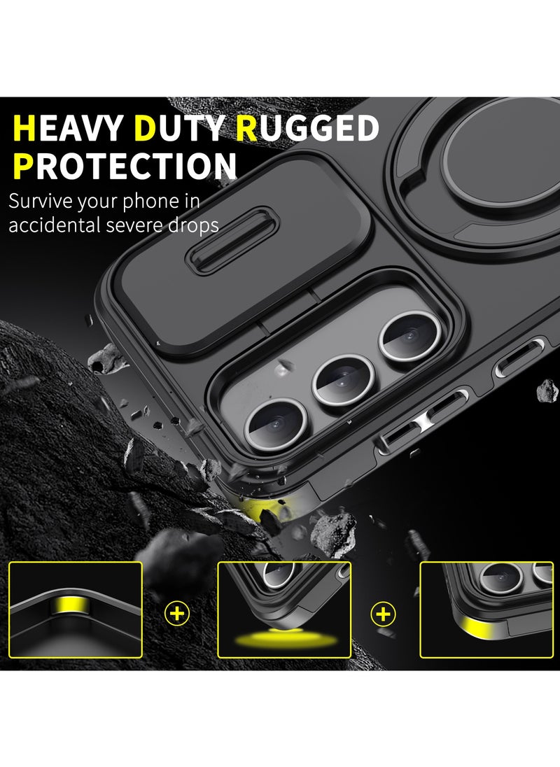 Youque - Samsung Galaxy A56 Case, Designed for Galaxy A56 5G Case, Heavy Duty Shockproof Protection Case with Finger Ring Phone Holder and Camera Lens Protector Slide Window, Phone Protect Case Cover for Samsung Galaxy A56 Black - Image 1