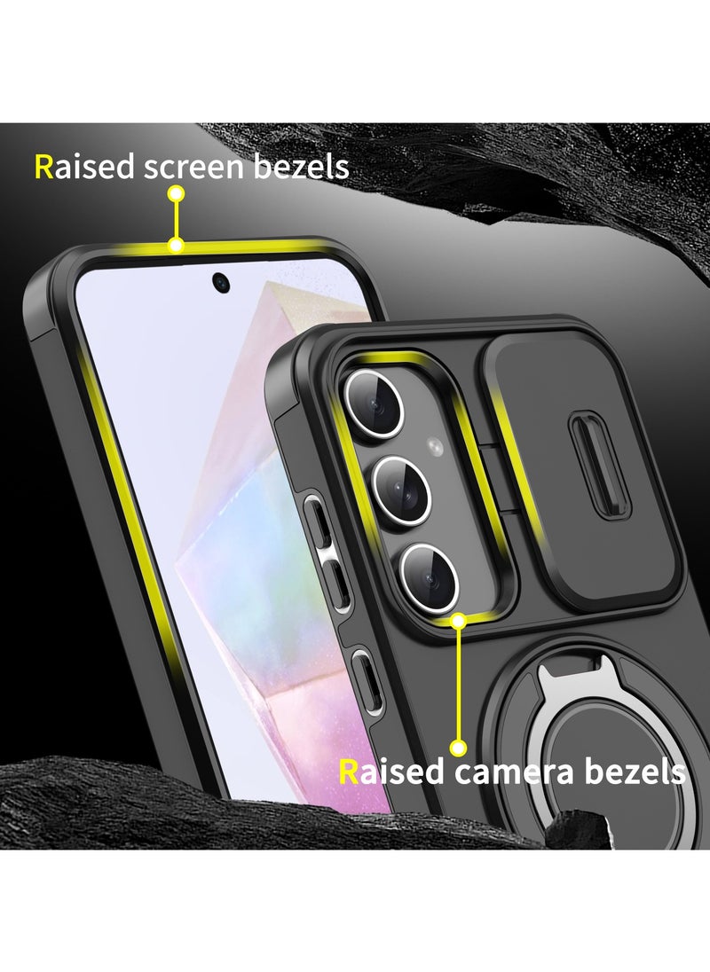 Youque - Samsung Galaxy A56 Case, Designed for Galaxy A56 5G Case, Heavy Duty Shockproof Protection Case with Finger Ring Phone Holder and Camera Lens Protector Slide Window, Phone Protect Case Cover for Samsung Galaxy A56 Black - Image 1