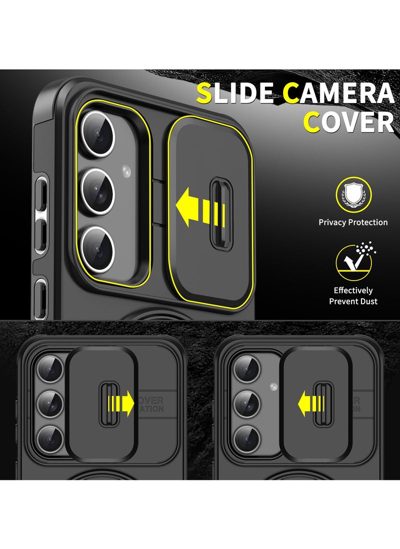 Youque - Samsung Galaxy A56 Case, Designed for Galaxy A56 5G Case, Heavy Duty Shockproof Protection Case with Finger Ring Phone Holder and Camera Lens Protector Slide Window, Phone Protect Case Cover for Samsung Galaxy A56 Black - Image 1