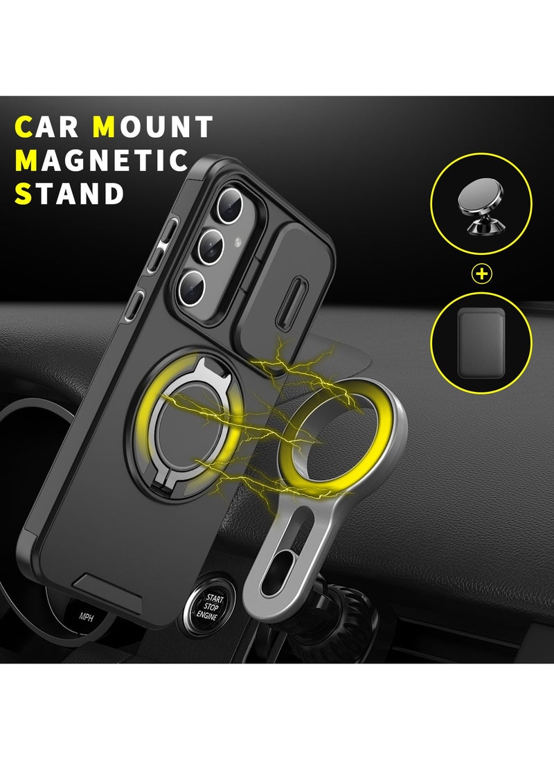 Youque - Samsung Galaxy A56 Case, Designed for Galaxy A56 5G Case, Heavy Duty Shockproof Protection Case with Finger Ring Phone Holder and Camera Lens Protector Slide Window, Phone Protect Case Cover for Samsung Galaxy A56 Black - Image 1