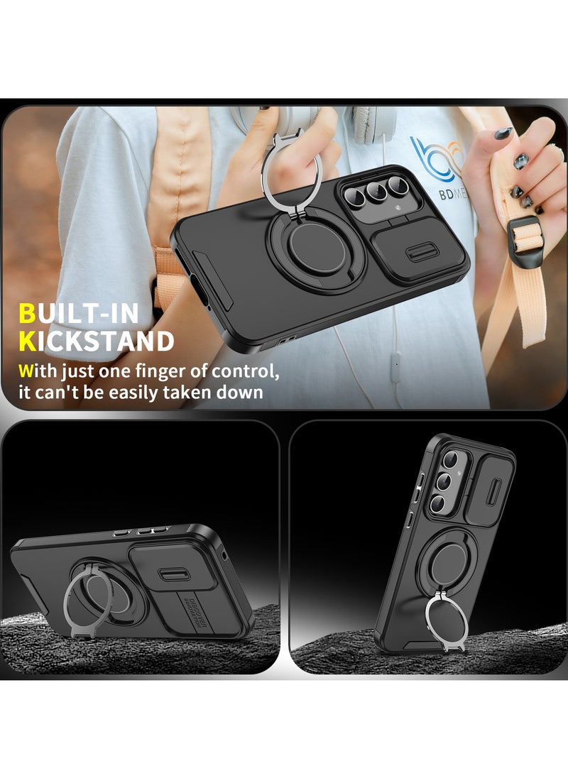Youque - Samsung Galaxy A56 Case, Designed for Galaxy A56 5G Case, Heavy Duty Shockproof Protection Case with Finger Ring Phone Holder and Camera Lens Protector Slide Window, Phone Protect Case Cover for Samsung Galaxy A56 Black - Image 1