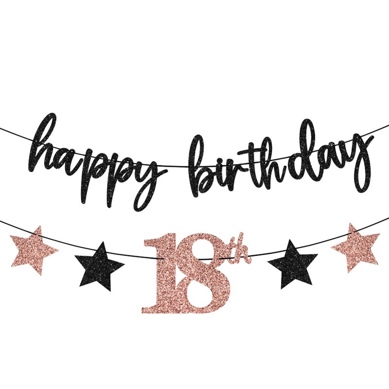Guiruiy 12PCS 18th Birthday Decorations for Girls, Rose Gold Vintage 2008 Happy 18th Birthday Banner Triangle Flag Banner Glitter Hanging Swirls Party Supplies, Cheers to 18 Years Old Bday Decor - Image 3