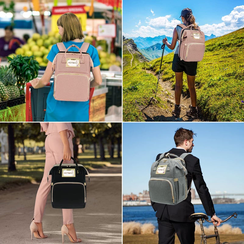 HOTBEST Diaper Bag Backpack with Changing Station, Baby Essentials Travel Tote Multi function Waterproof Bag, Stroller Straps & USB Port, Unisex Stylish Back Pack for Moms Dad - Black - Image 5