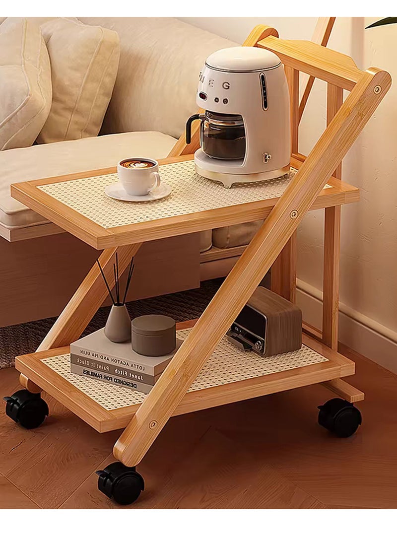 Generic Bamboo Coffee Table Sofa & End Table with Wheels Wooden Frame, Multifunctional Storage Side Table for Dining Room, Flower Shop, Balcony,50x32x57cm  - Image 1