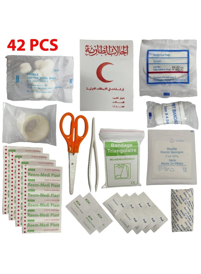 مجموعة أدوات الإسعافات الأولية المحمولة في حالات الطوارئ مكونة من 5 قطع للسفر والمنزل والسيارة، 43 قطعة - أبيض 22 × 14 سم - Image 3