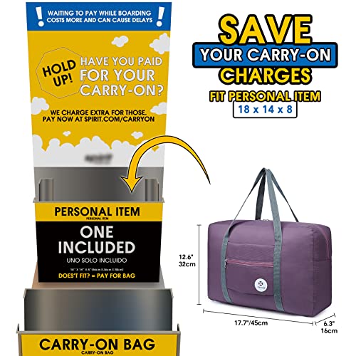 Narwey For Spirit Airlines Foldable Travel Duffel Bag Tote Carry on Luggage Sport Duffle Weekender Overnight for Women and Girls (1112 Purple) - Image 2