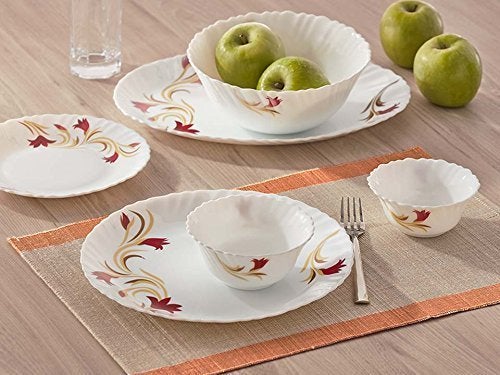 Home-Cart Opalware Glass Dinner Set, 33 -Pieces, White - Image 1