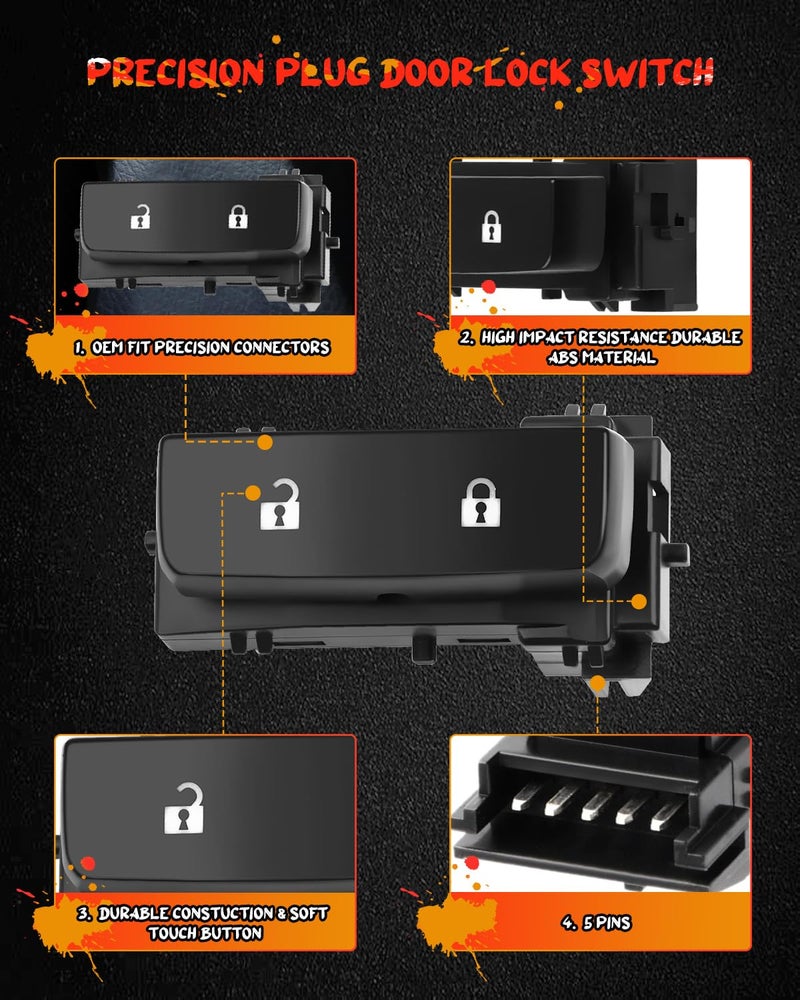 CCIYU Door Lock Switch Control Switch Replacement fit for Chevy Silverado 1500 2500HD 2008-2013 GMC Sierra 1500 2500 HD 2008-2013 GMC Sierra Denali 2500HD 3500HD 2011-2014 15804093 SW9550 - Image 5
