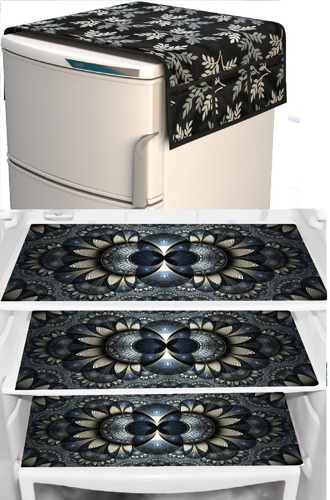 THE LION'S SHARE THE LION'S SHARE Combo of Kitchen Fridge Top Cover(21 X 39 Inches), Fridge Mats (11 X 17 Inches TLS-72 